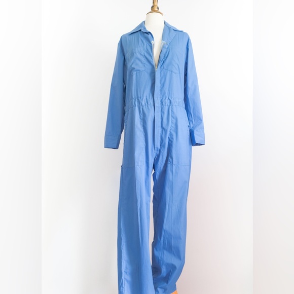 Vintage 1970s Blue Coveralls/Utility Jumpsuit • L - Picture 2 of 10